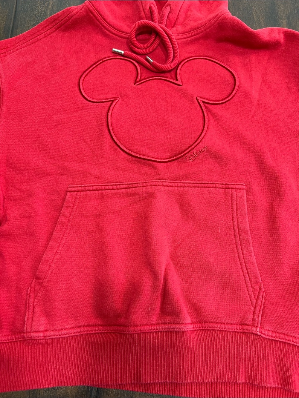 H&M Disney Mickey Mouse Red Pullover Hoodie Fleece Pockets Cropped Size Small